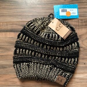 C.C Black, gold beanie cap